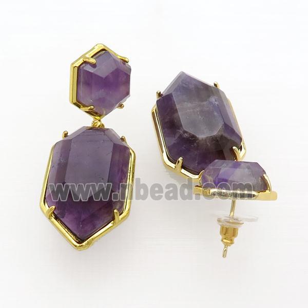 Amethyst Copper Stud Earring Gold Plated