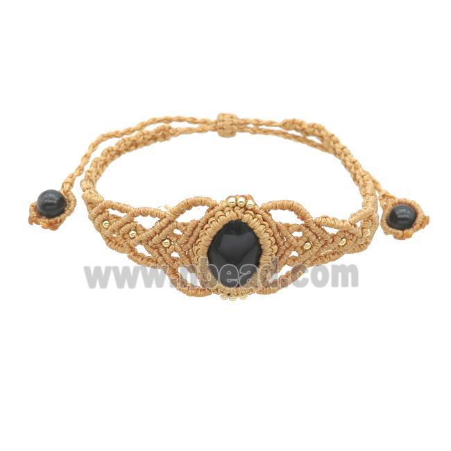 Black Onyx Agate Macrame Bracelet Adjustable