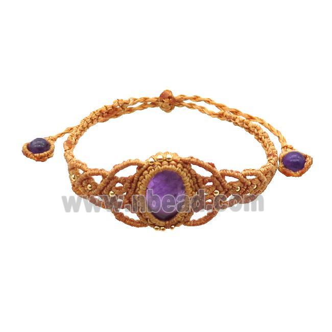 Purple Amethyst Macrame Bracelet Adjustable