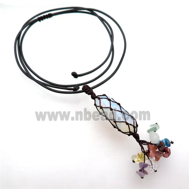 White Opalite Stick Necklace Gemstone Chakra Wire Wrapped