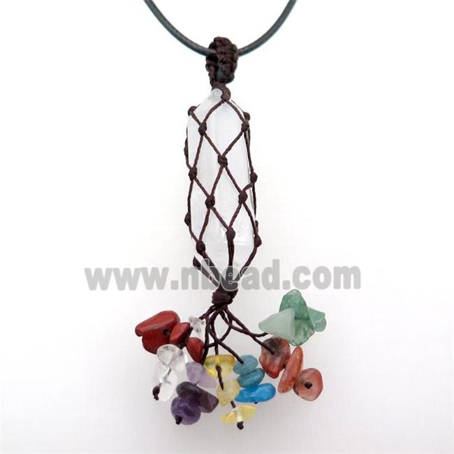 Clear Quartz Stick Necklace Gemstone Chakra Wire Wrapped