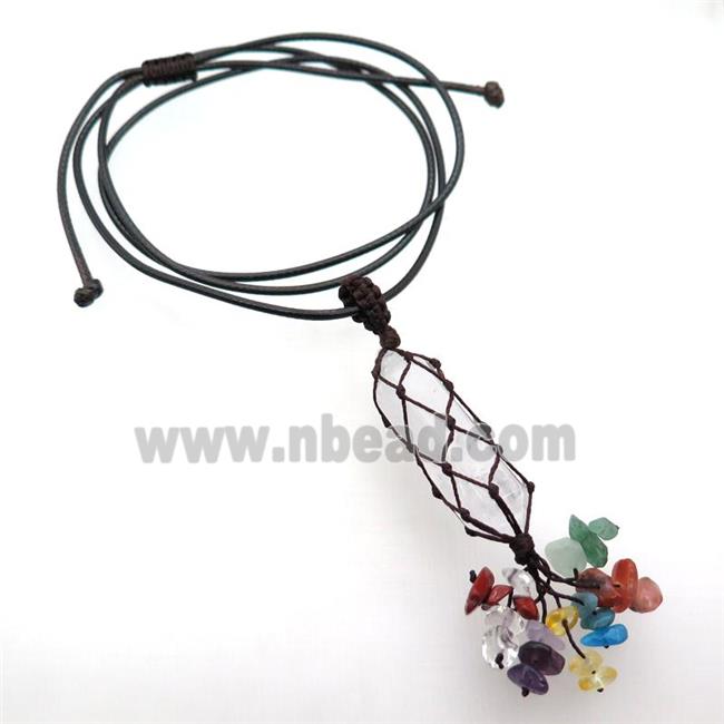 Clear Quartz Stick Necklace Gemstone Chakra Wire Wrapped