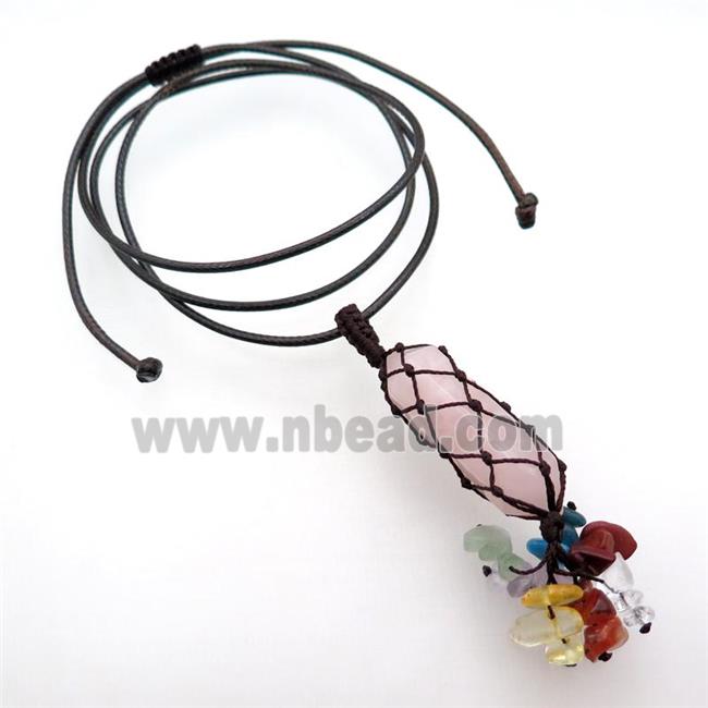 Rose Quartz Stick Necklace Gemstone Chakra Wire Wrapped