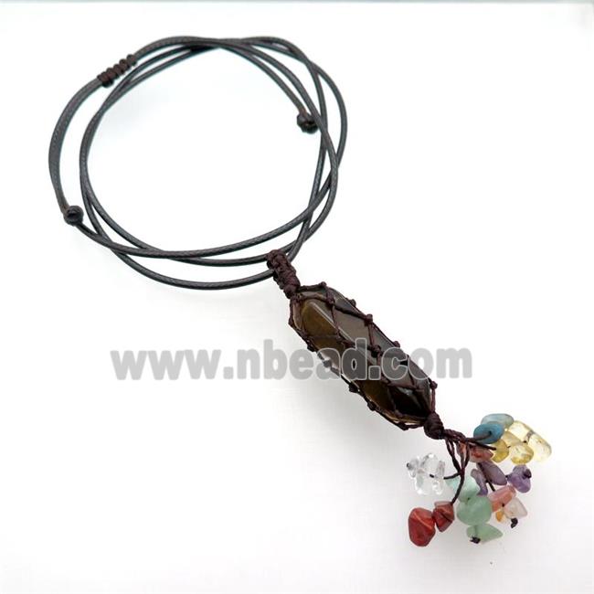 Tiger Eye Stone Stick Necklace Gemstone Chakra Wire Wrapped