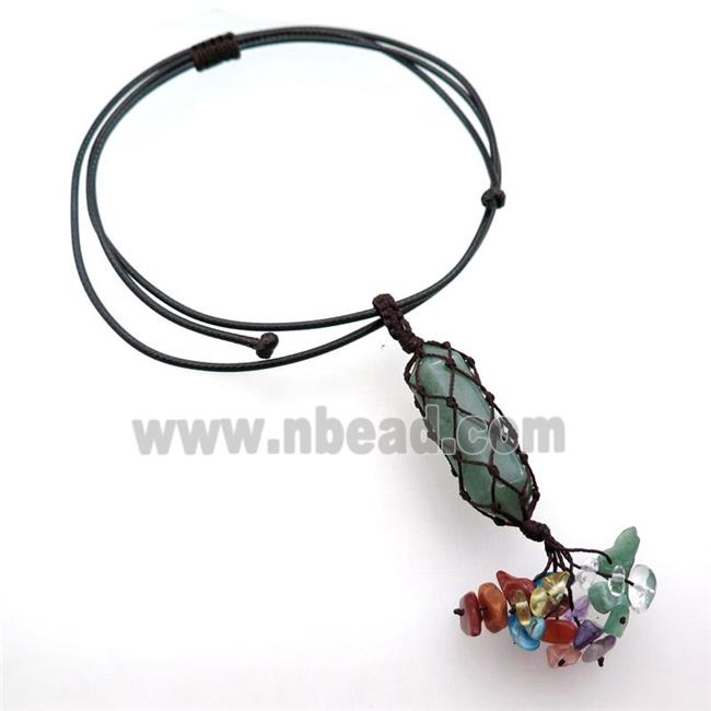 Green Aventurine Stick Necklace Gemstone Chakra Wire Wrapped