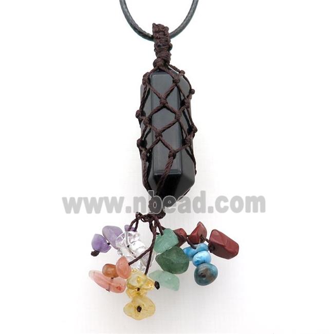 Black Onyx Agate Stick Necklace Gemstone Chakra Wire Wrapped