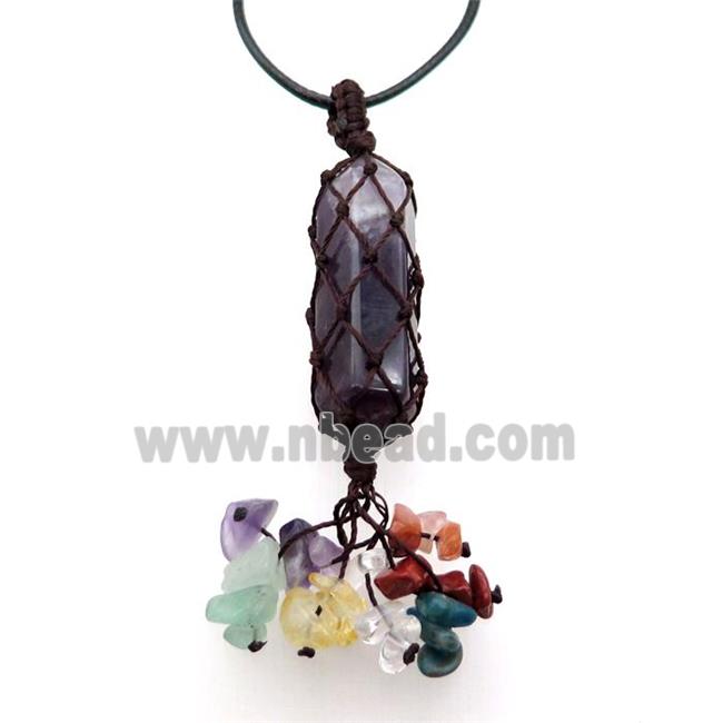 Amethyst Stick Necklace Gemstone Chakra Wire Wrapped
