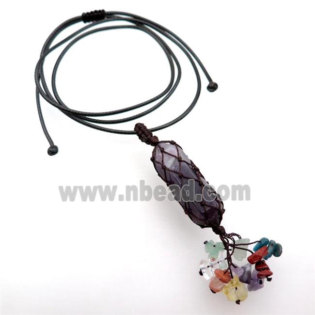 Amethyst Stick Necklace Gemstone Chakra Wire Wrapped