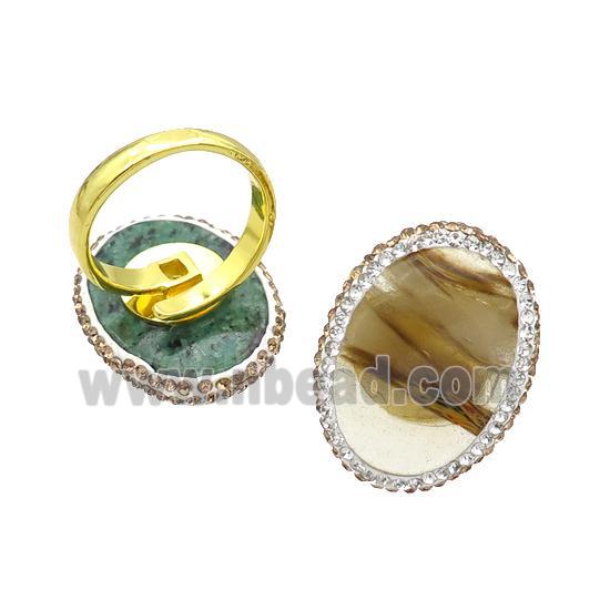 Synthetic Quartz Copper Ring Pave Rhinestone Adjustable Gold Plated