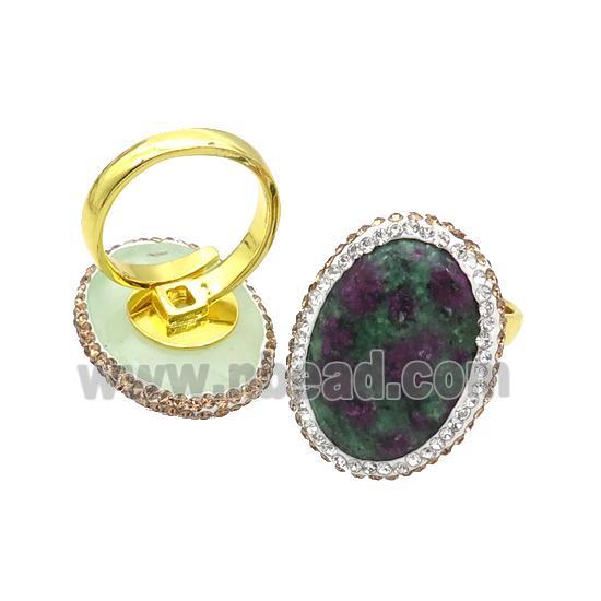 Ruby Zoisite Copper Ring Pave Rhinestone Adjustable Gold Plated