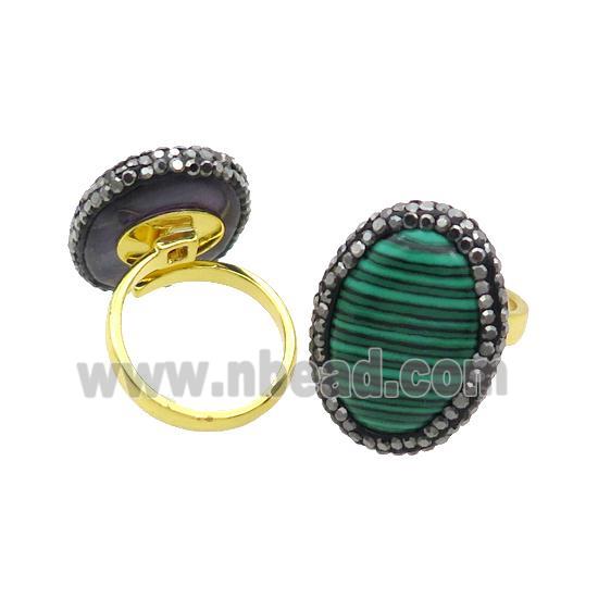 Synthetic Malachite Copper Ring Pave Rhinestone Adjustable Gold Plated