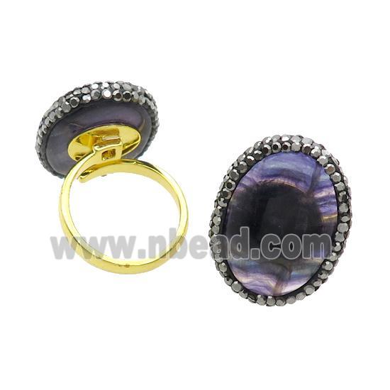 Fluorite Copper Ring Pave Rhinestone Adjustable Gold Plated