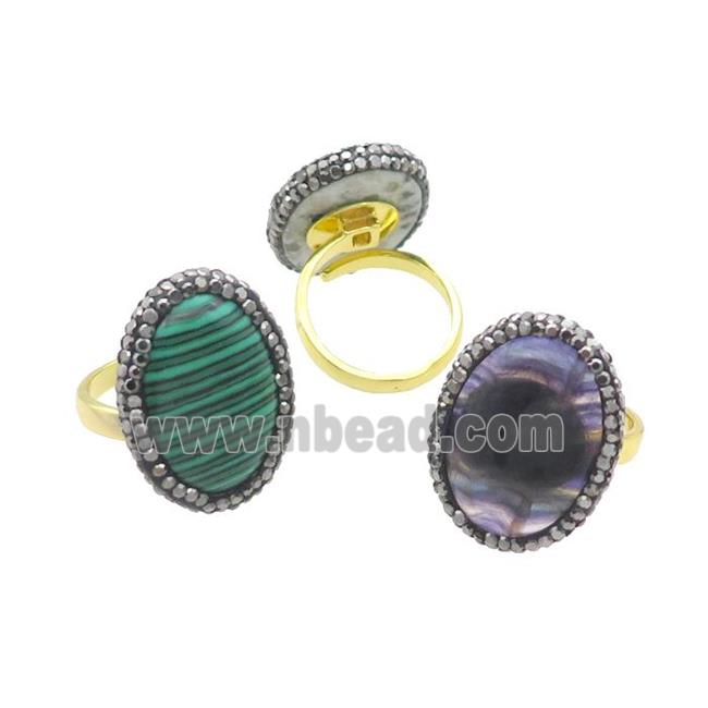 Mixed Gemstone Copper Ring Pave Rhinestone Adjustable Gold Plated