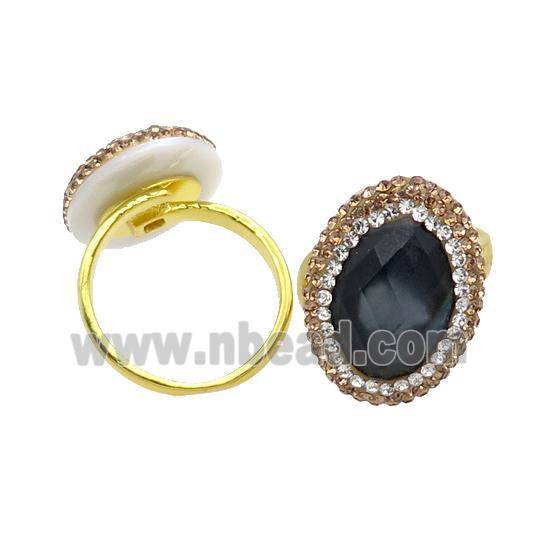 Inkblue Crystal Glass Copper Ring Pave Rhinestone Adjustable Gold Plated