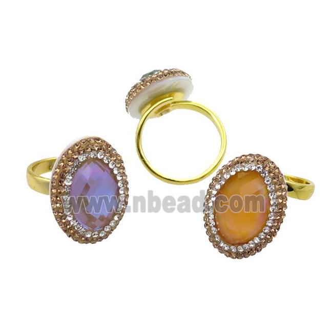 Crystal Glass Copper Ring Pave Rhinestone Adjustable Gold Plated Mixed