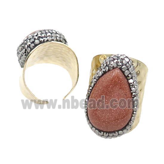 Gold Sandstone Copper Ring Pave Rhinestone Gold Plated