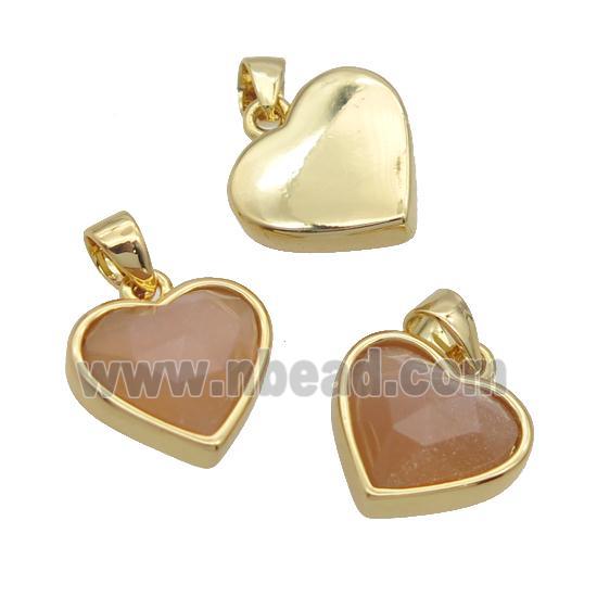 Peach Sunstone Heart Pendant Gold Plated