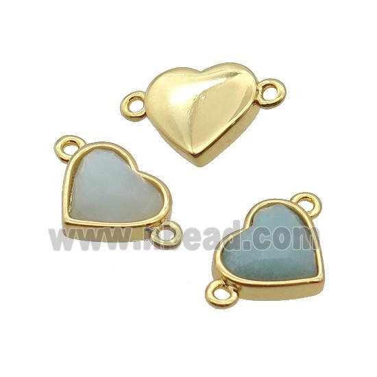 Amazonite Heart Connector Gold Plated