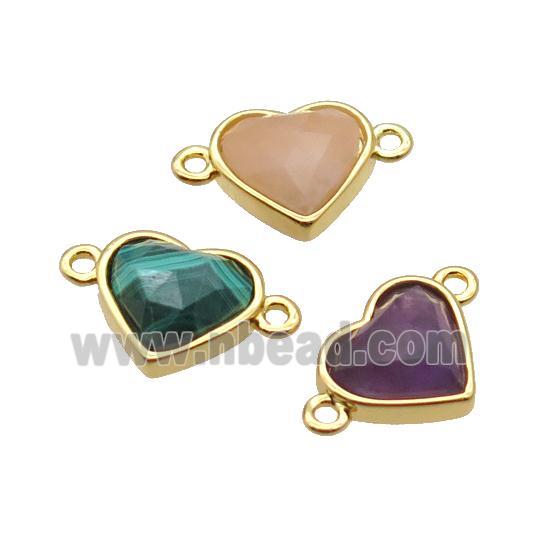 Mixed Gemstone Heart Connector Gold Plated