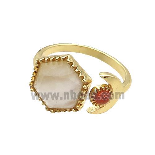 White Moonstone Copper Ring Hexagon Gold Plated