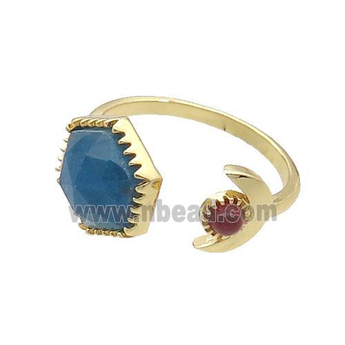 Blue Apatite Copper Ring Hexagon Gold Plated