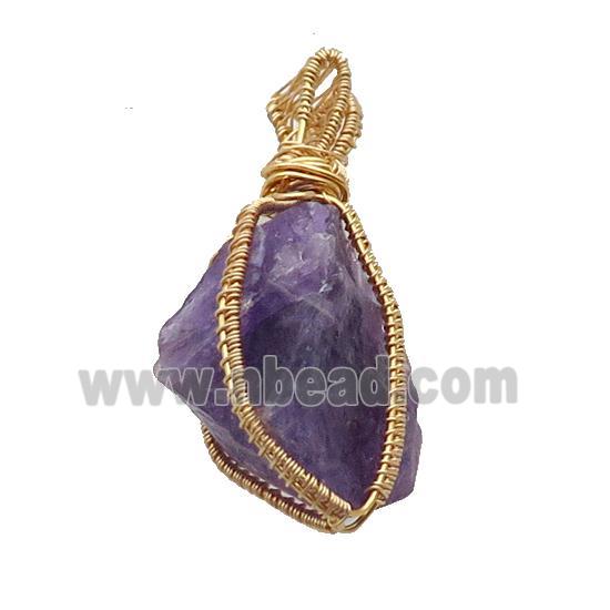 Purple Amethyst Nugget Pendant Freeform Wire Wrapped