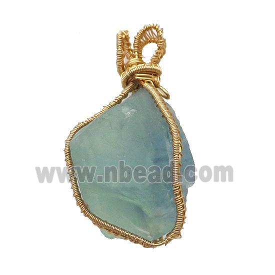 Green Fluorite Nugget Pendant Freeform Wire Wrapped