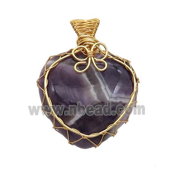 Purple Amethyst Heart Pendant Wire Wrapped