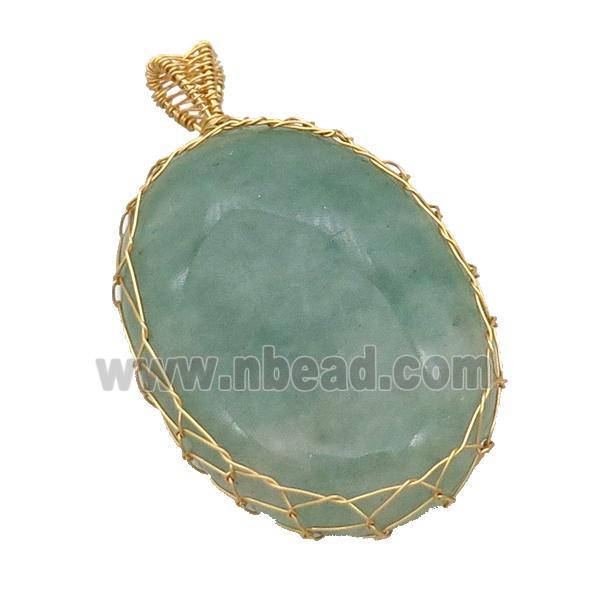 Green Aventurine Oval Pendant Wire Wrapped