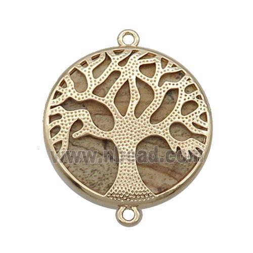Picture Jasper Copper Connector Tree Of Life Circle Gold Plated