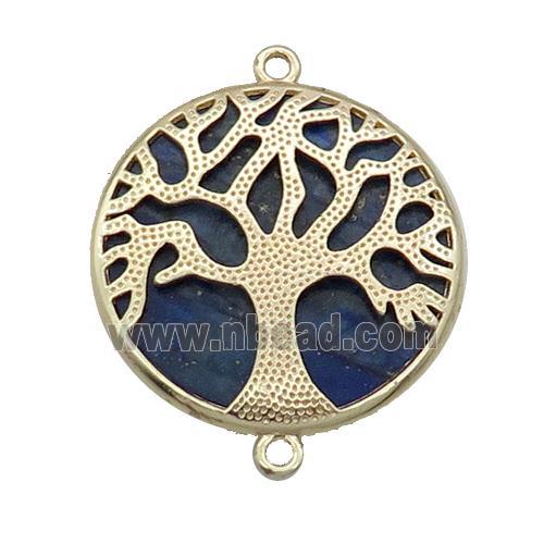 Blue Lapis Copper Connector Tree Of Life Circle Gold Plated