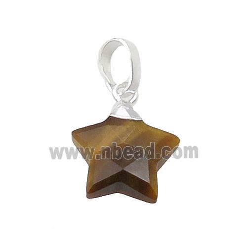 Tiger Eye Stone Star Pendant Silver Plated