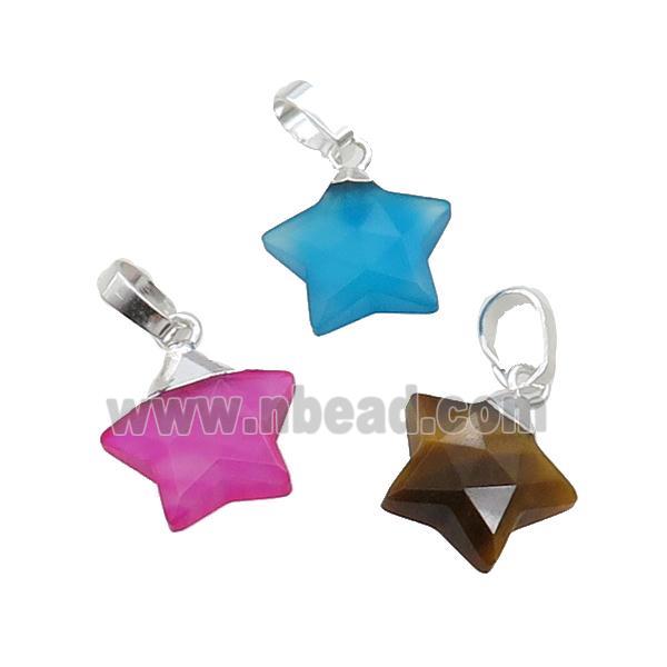 Mix Gemstone Star Pendant Silver Plated