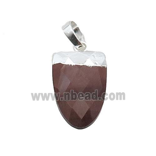 Red Tiger Eye Stone Tongue Pendant Silver Plated