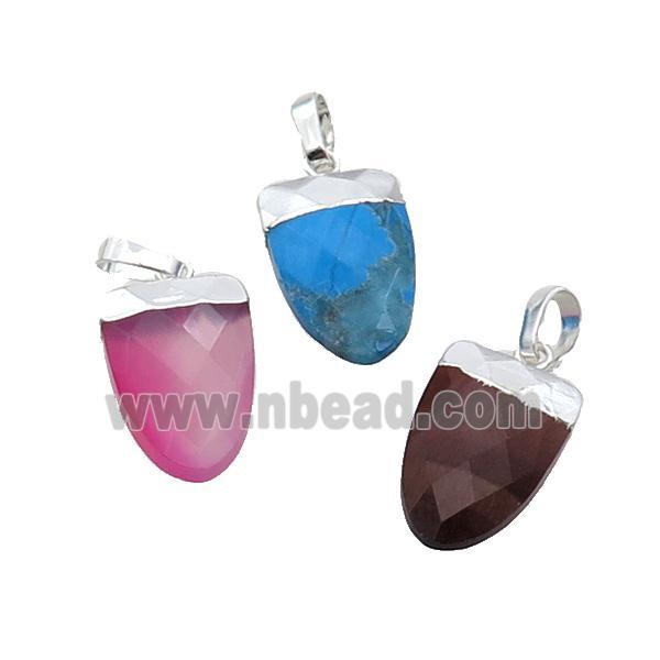 Mix Gemstone Tongue Pendant Silver Plated