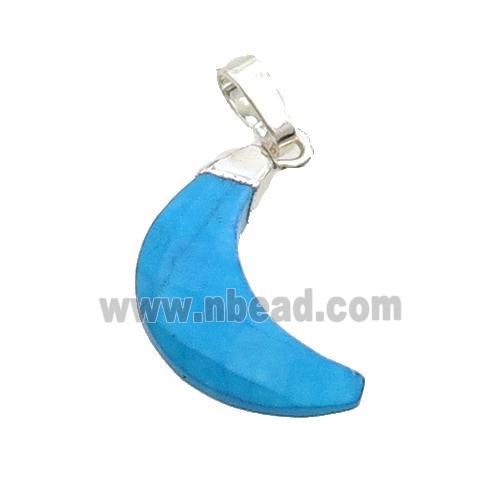 Blue Turquoise Moon Pendant Dye Silver Plated