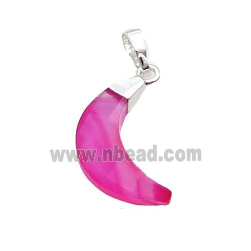 Hotpink Agate Moon Pendant Dye Silver Plated