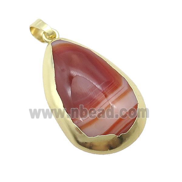Red Stripe Agate Teardrop Pendant Gold Plated