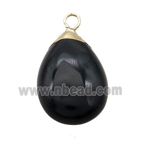 Black Onyx Agate Teardrop Pendant Gold Plated