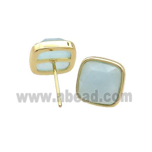 Copper Stud Earring Pave Blue Amazonite Square Gold Plated