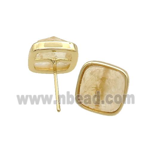 Copper Stud Earring Pave Citrine Square Gold Plated