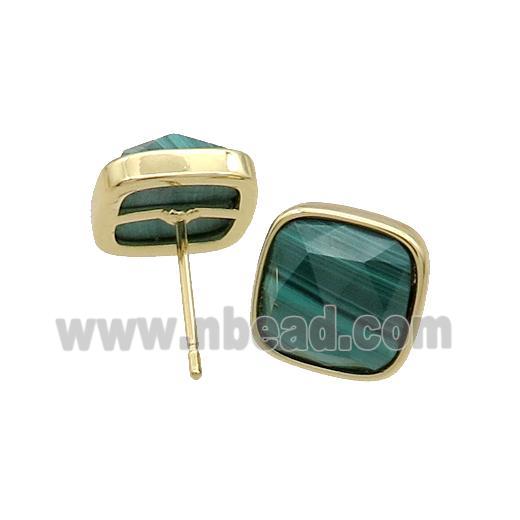 Copper Stud Earring Pave Malachite Square Gold Plated