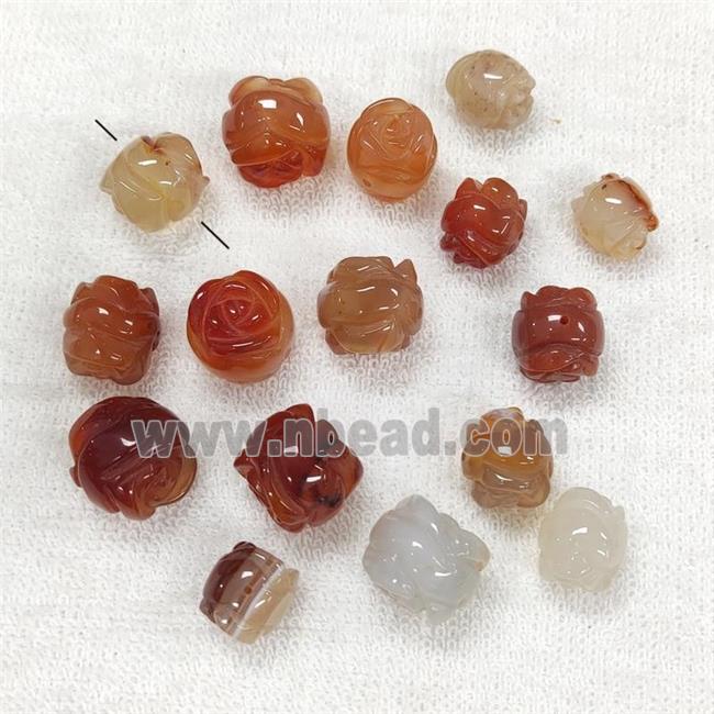 Red Carnelian AGate Flower Beads Carved