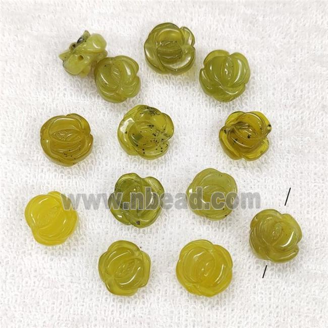 Korean Lemon Jade Flower Beads Carved