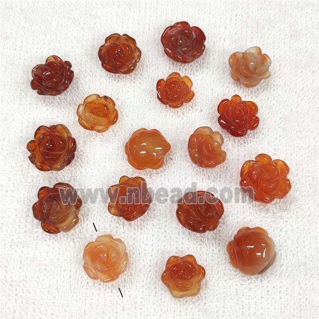 Red Carnelian Flower Beads Carved