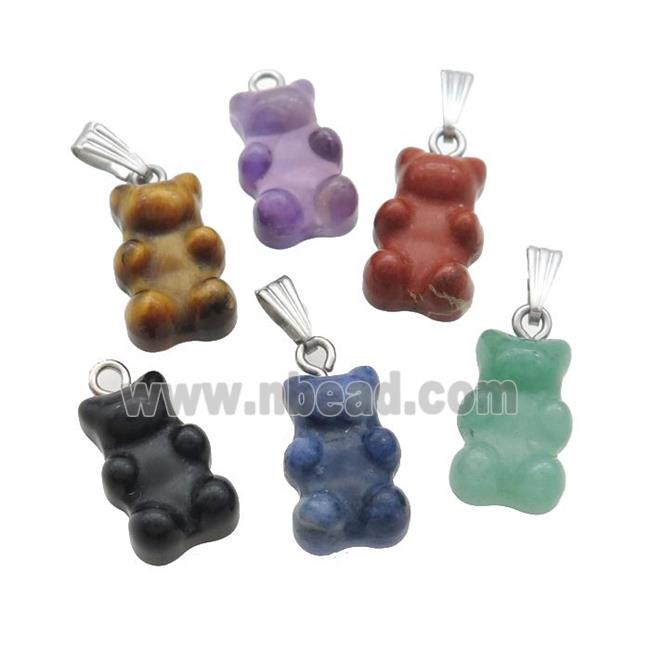 Mix Gemstone Bear Pendant