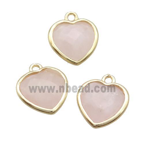 Pink Rose Quartz Heart Pendant Faceted Gold Plated