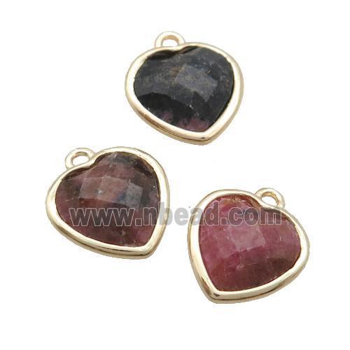 Red Rhodonite Heart Pendant Faceted Gold Plated