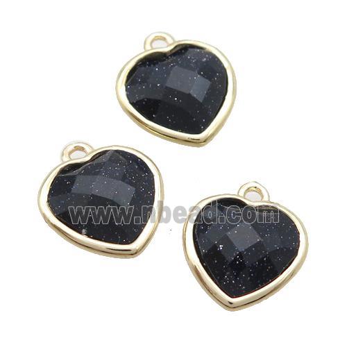Blue Sandstone Heart Pendant Faceted Gold Plated