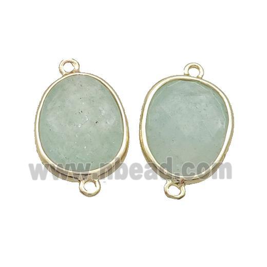 Green Strawberry Quartz Connector Faceted Oval Gold Plated